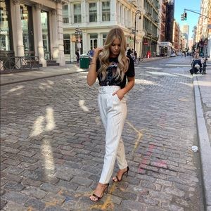 Striped White High-Waisted Pants
